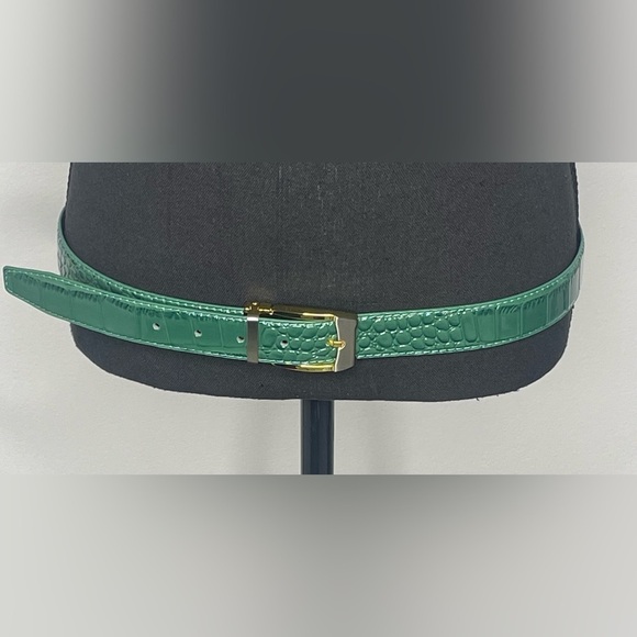 Green Croc-Embossed Belt with Gold Buckle - Picture 1 of 7